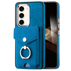 Coque Silicone Gel Motif Cuir Housse Etui SD7 pour Samsung Galaxy S25 5G Bleu