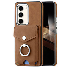 Coque Silicone Gel Motif Cuir Housse Etui SD7 pour Samsung Galaxy S25 Plus 5G Marron