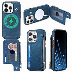 Coque Silicone Gel Motif Cuir Housse Etui SD9 pour Apple iPhone 13 Pro Bleu