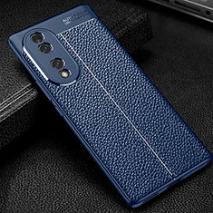 Coque Silicone Gel Motif Cuir Housse Etui WL1 pour Huawei Honor 70 5G Bleu