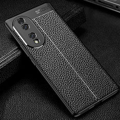 Coque Silicone Gel Motif Cuir Housse Etui WL1 pour Huawei Honor 70 5G Noir