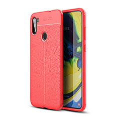 Coque Silicone Gel Motif Cuir Housse Etui WL1 pour Samsung Galaxy M11 Rouge