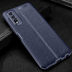 Coque Silicone Gel Motif Cuir Housse Etui WL1 pour Vivo iQOO U1 Bleu