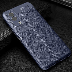 Coque Silicone Gel Motif Cuir Housse Etui WL1 pour Vivo iQOO Z5x 5G Bleu