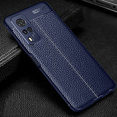 Coque Silicone Gel Motif Cuir Housse Etui WL1 pour Vivo Y31 (2021) Bleu