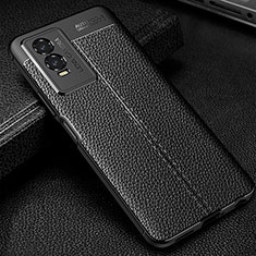 Coque Silicone Gel Motif Cuir Housse Etui WL1 pour Vivo Y76s 5G Noir