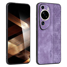 Coque Silicone Gel Motif Cuir Housse Etui YZ1 pour Huawei P60 Art Violet Clair