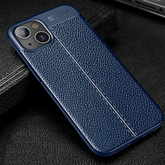 Coque Silicone Gel Motif Cuir Housse Etui Z01 pour Apple iPhone 13 Mini Bleu