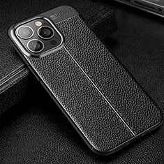 Coque Silicone Gel Motif Cuir Housse Etui Z01 pour Apple iPhone 13 Pro Noir