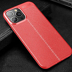 Coque Silicone Gel Motif Cuir Housse Etui Z01 pour Apple iPhone 13 Pro Rouge