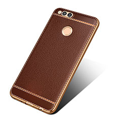 Coque Silicone Gel Motif Cuir pour Huawei Honor Play 7X Marron