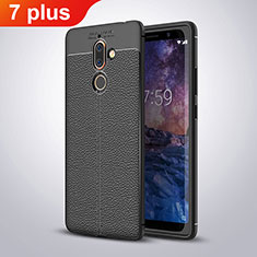 Coque Silicone Gel Motif Cuir pour Nokia 7 Plus Noir