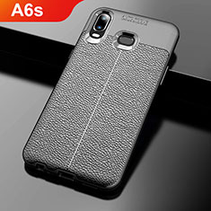 Coque Silicone Gel Motif Cuir Q01 pour Samsung Galaxy A6s Noir