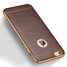 Coque Silicone Gel Motif Cuir W01 pour Apple iPhone 6S Marron