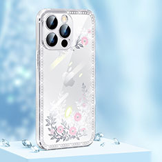 Coque Silicone Housse Etui Gel Bling-Bling AT1 pour Apple iPhone 13 Pro Argent