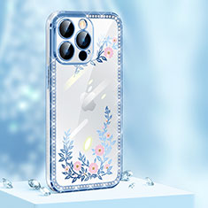 Coque Silicone Housse Etui Gel Bling-Bling AT1 pour Apple iPhone 13 Pro Max Bleu