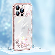 Coque Silicone Housse Etui Gel Bling-Bling AT1 pour Apple iPhone 13 Pro Max Or Rose