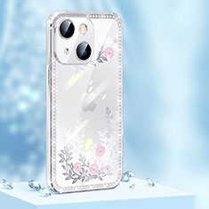 Coque Silicone Housse Etui Gel Bling-Bling AT1 pour Apple iPhone 14 Argent