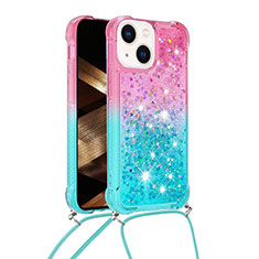 Coque Silicone Housse Etui Gel Bling-Bling avec Laniere Strap S01 pour Apple iPhone 13 Rose