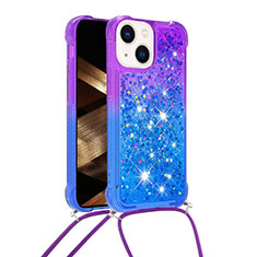 Coque Silicone Housse Etui Gel Bling-Bling avec Laniere Strap S01 pour Apple iPhone 14 Plus Violet