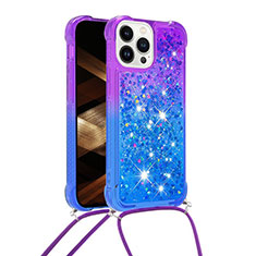 Coque Silicone Housse Etui Gel Bling-Bling avec Laniere Strap S01 pour Apple iPhone 14 Pro Violet