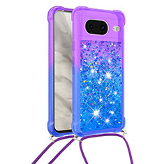 Coque Silicone Housse Etui Gel Bling-Bling avec Laniere Strap S01 pour Google Pixel 8 5G Violet