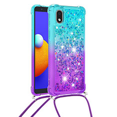 Coque Silicone Housse Etui Gel Bling-Bling avec Laniere Strap S01 pour Samsung Galaxy A01 Core Bleu Ciel