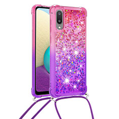 Coque Silicone Housse Etui Gel Bling-Bling avec Laniere Strap S01 pour Samsung Galaxy A02 Rose