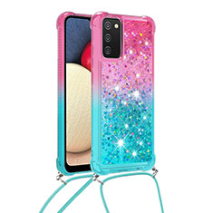 Coque Silicone Housse Etui Gel Bling-Bling avec Laniere Strap S01 pour Samsung Galaxy A02s Rose