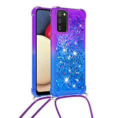 Coque Silicone Housse Etui Gel Bling-Bling avec Laniere Strap S01 pour Samsung Galaxy A03s Violet