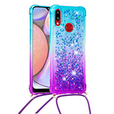 Coque Silicone Housse Etui Gel Bling-Bling avec Laniere Strap S01 pour Samsung Galaxy A10s Bleu Ciel