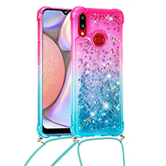 Coque Silicone Housse Etui Gel Bling-Bling avec Laniere Strap S01 pour Samsung Galaxy A10s Rose