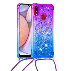 Coque Silicone Housse Etui Gel Bling-Bling avec Laniere Strap S01 pour Samsung Galaxy A10s Violet