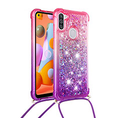 Coque Silicone Housse Etui Gel Bling-Bling avec Laniere Strap S01 pour Samsung Galaxy A11 Rose Rouge