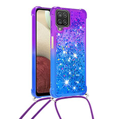 Coque Silicone Housse Etui Gel Bling-Bling avec Laniere Strap S01 pour Samsung Galaxy A12 Violet