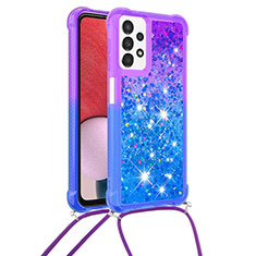 Coque Silicone Housse Etui Gel Bling-Bling avec Laniere Strap S01 pour Samsung Galaxy A13 4G Violet