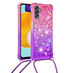 Coque Silicone Housse Etui Gel Bling-Bling avec Laniere Strap S01 pour Samsung Galaxy A13 5G Rose Rouge