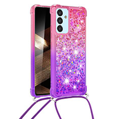 Coque Silicone Housse Etui Gel Bling-Bling avec Laniere Strap S01 pour Samsung Galaxy A15 LTE Rose Rouge