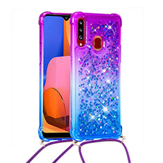 Coque Silicone Housse Etui Gel Bling-Bling avec Laniere Strap S01 pour Samsung Galaxy A20s Violet