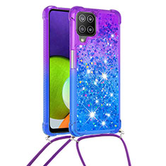 Coque Silicone Housse Etui Gel Bling-Bling avec Laniere Strap S01 pour Samsung Galaxy A22 4G Violet