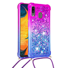 Coque Silicone Housse Etui Gel Bling-Bling avec Laniere Strap S01 pour Samsung Galaxy A30 Violet