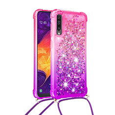 Coque Silicone Housse Etui Gel Bling-Bling avec Laniere Strap S01 pour Samsung Galaxy A30S Rose Rouge