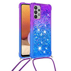 Coque Silicone Housse Etui Gel Bling-Bling avec Laniere Strap S01 pour Samsung Galaxy A32 4G Violet