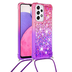 Coque Silicone Housse Etui Gel Bling-Bling avec Laniere Strap S01 pour Samsung Galaxy A33 5G Rose Rouge