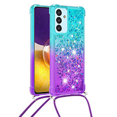 Coque Silicone Housse Etui Gel Bling-Bling avec Laniere Strap S01 pour Samsung Galaxy A34 5G Bleu Ciel