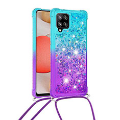 Coque Silicone Housse Etui Gel Bling-Bling avec Laniere Strap S01 pour Samsung Galaxy A42 5G Bleu Ciel