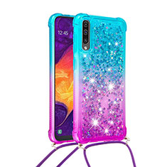 Coque Silicone Housse Etui Gel Bling-Bling avec Laniere Strap S01 pour Samsung Galaxy A50S Bleu Ciel