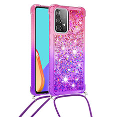 Coque Silicone Housse Etui Gel Bling-Bling avec Laniere Strap S01 pour Samsung Galaxy A52 4G Rose Rouge