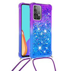 Coque Silicone Housse Etui Gel Bling-Bling avec Laniere Strap S01 pour Samsung Galaxy A52 4G Violet