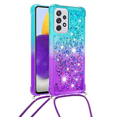 Coque Silicone Housse Etui Gel Bling-Bling avec Laniere Strap S01 pour Samsung Galaxy A73 5G Bleu Ciel